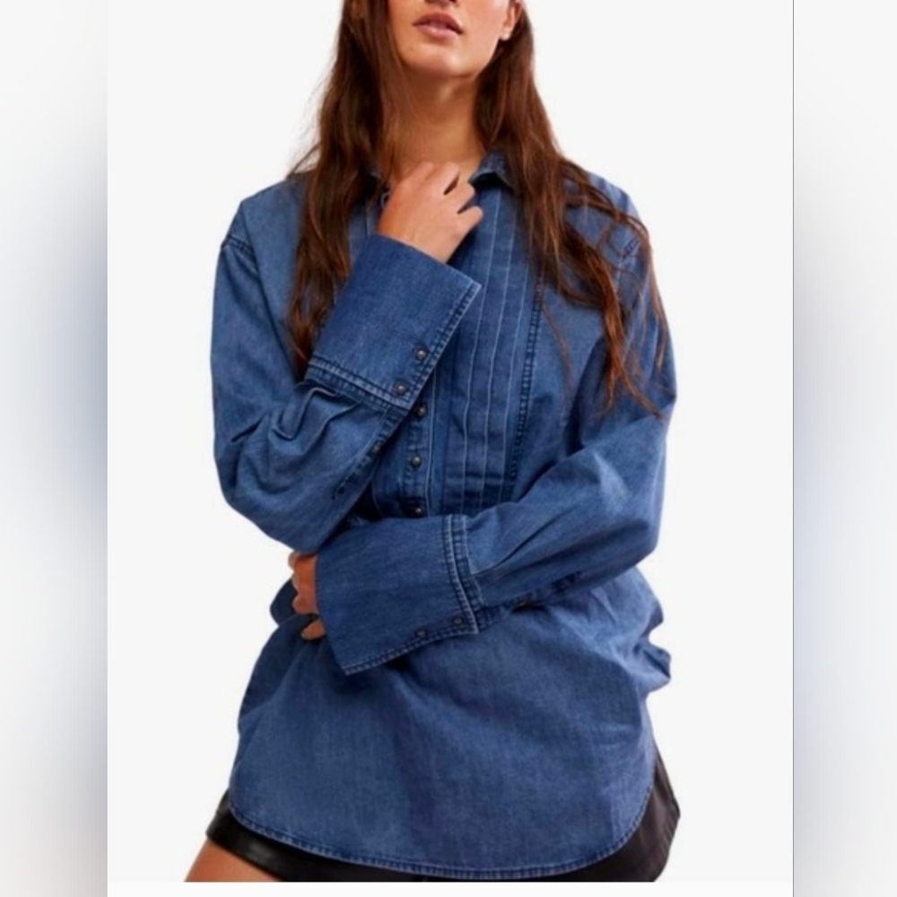 Free People Denim Button-Up Tunic Shirt - NWT